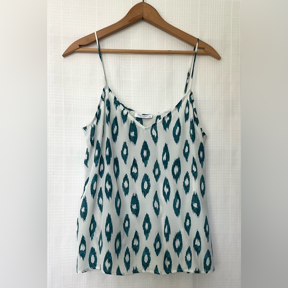 🌱Equipment Teal and White Printed 100% Silk Camisole